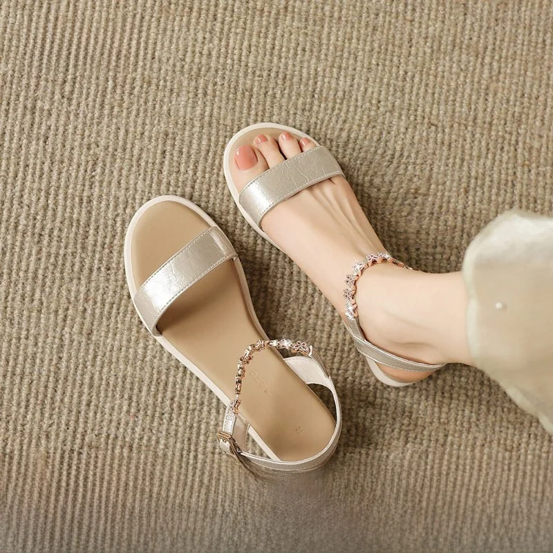 Sandalias de tacón grueso ZHR para mujer, novedad de verano, para uso exterior, estilo romano, con diamantes, para playa, de ...
