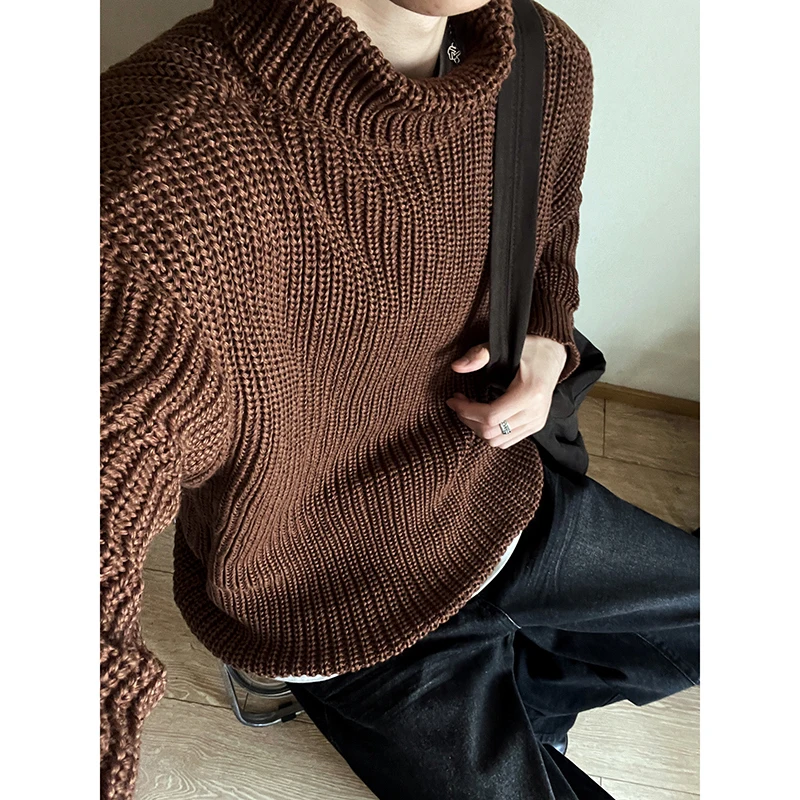 Winter High Neck Sweater Men Warm Knitted Pullover Men Turtleneck Streetwear Loose Long Sleeved Sweater Mens Jumper Clothes