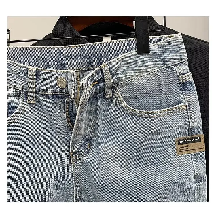 Pantaloncini di Jeans vecchi lavati estivi da uomo sopra il ginocchio dritti larghi a cinque punti moda blu larghi pantaloncini Jeans Streetwear