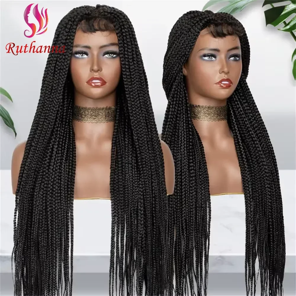 32 Inch 4x4 Lace Front 3x Twist Braided Wig Synthetic  Afro Dreadlocks Long Braides Wig For Black Women Baby Hair Fashion Wig