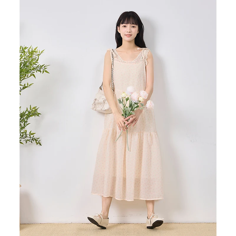 

Annuus Summer Floral Salt Sink Bubble Cake Splicing Strapl Dr Sweet Sle A-Line Skirt Polyester Fiber No Sve