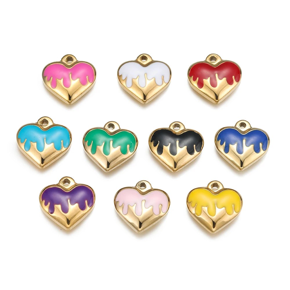 5pcs/Pack Stainless Steel Multicolor Love Heart Gold Pendants For Handmade DIY Bracelet Bangle Pendant Jewelry Accessories