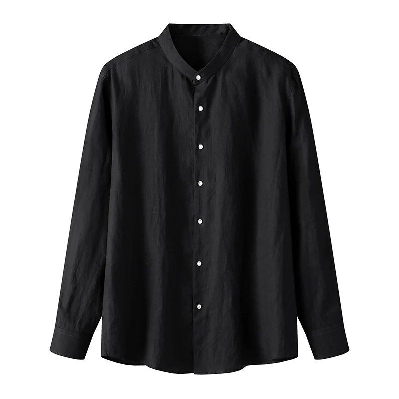 Fat Guy Autumn Plus Size Men's Long Sleeved Shirt Loose Fitting Men's Fat Casual Fashion Linen Stand Up Collar Shirt