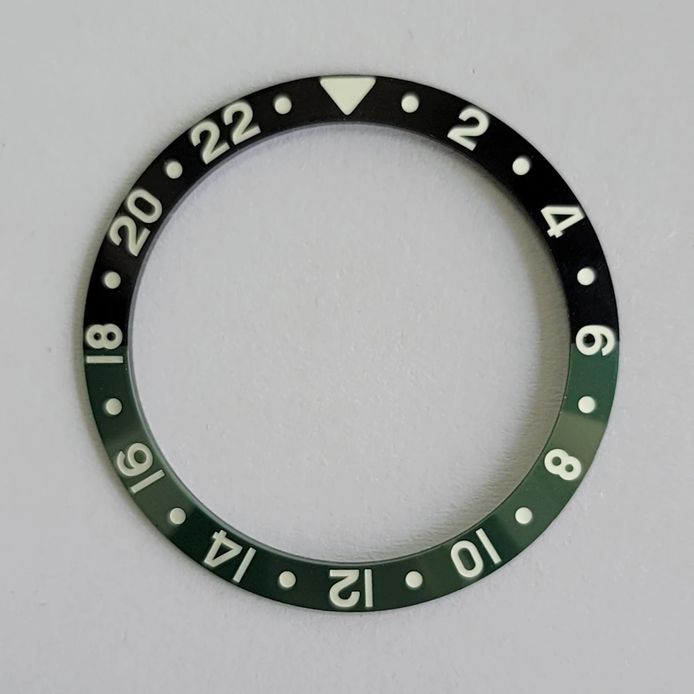 Mod Watch Accessories 37.5mm*30.7mm Beveled Ceramic Bezel Insert GMT Green Luminous Ring Fit For RLX GMT Mechanical Watch