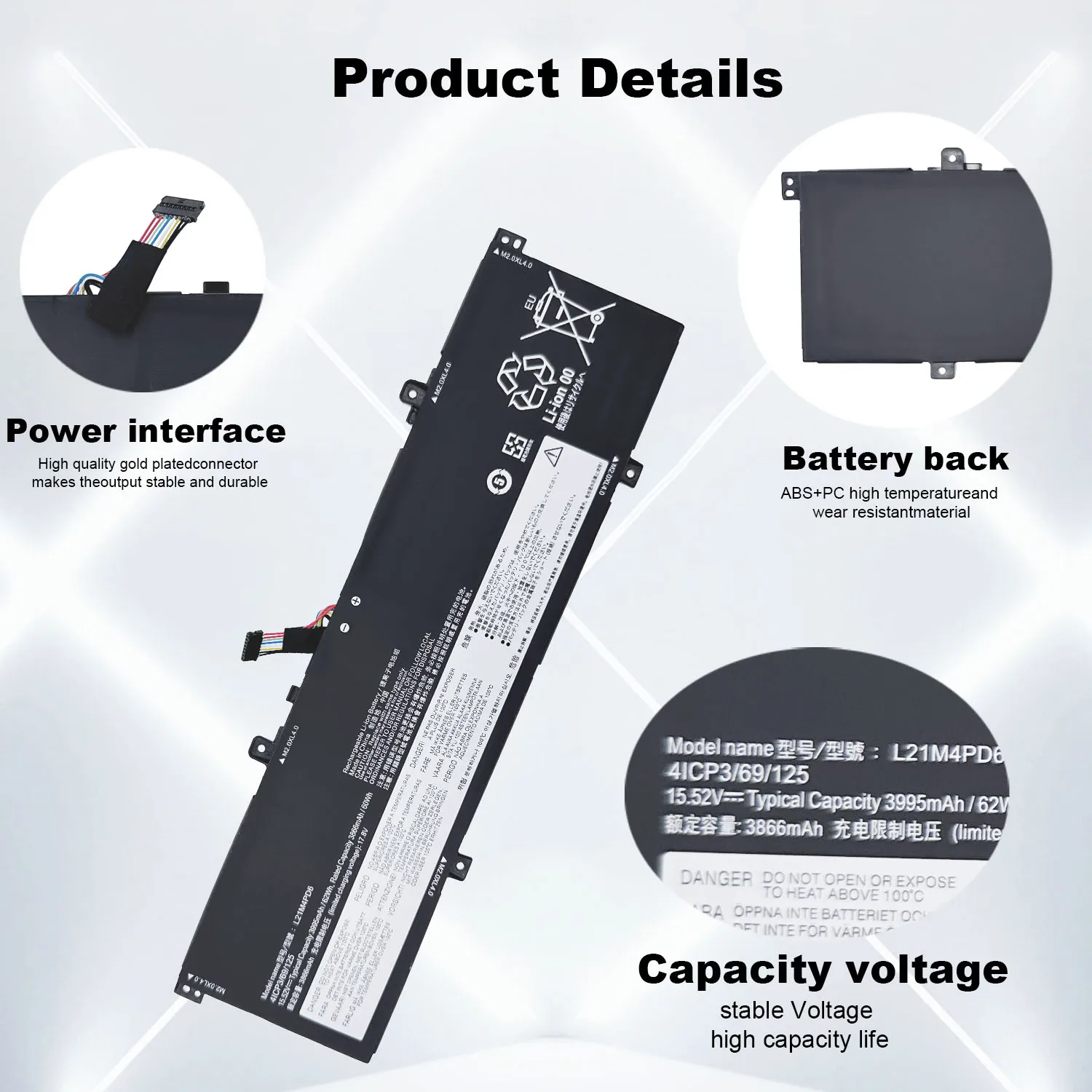 New LaptopBattery L21M4PD6 For Lenovo ThinkBook 14 G4+ ARA/ThinkBook 14 G4+ IAP Series  L21L4PD6 L21D4PD6 L21L3PD5 L21C3PD5
