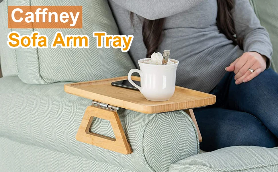 

Sofa Arm Tray Table Portable Couch Arm Clip-On Tray Space Saving Wooden Sofa Arm Rest Table for Wide Couches Stable Sofa Armrest