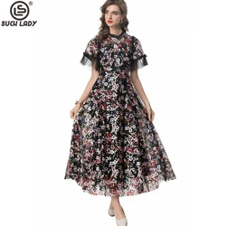 Women's Party Dress O Neck Short Sleeves Sequined Elegant Designer Vestidos Gown in Plus Sizes