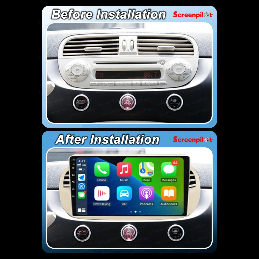 Android 16For Fiat 500 2007-2015 Car Radio Video Player Carplay Android Multimedia Auto FM AM 2Din DSP Subwoofer 8Core 5G GPS