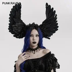 PUNK RAVE Women's Gothic Faux Feather Symmetry Devil Wing Headwear Party Club Delicate Lace Cosplay Dark Halloween Accessories