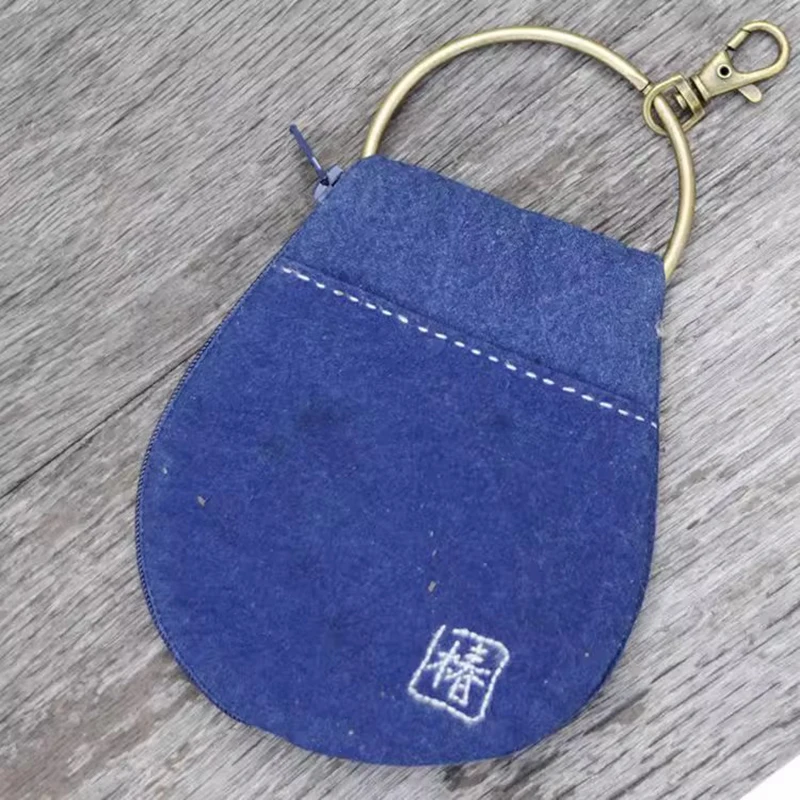 Chinese Style Keychain Holder DIY Kit, Blue Tone Patchwork Sewing Craft Supplies for Beginners