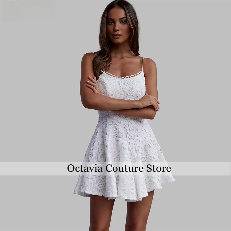 

White Full Lace Wedding Dress For Woman Prom Dresses A Line Pleated Zipper Back Vestidos De Fiesta Customized Cocktail Dress