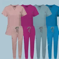 Uniforme Multicolor de manga corta para mujer, Tops y pantalones, uniforme de enfermería, tienda de mascotas, médico, cirugía, ropa de trabajo, conjunto exfoliante