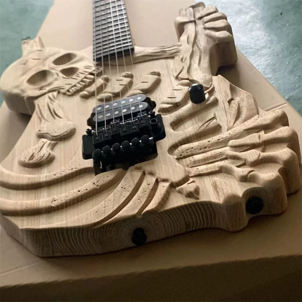 In Stock Electric guitar New Arrival Skull Electric Guitar Nature color High Quality Musical instruments Free shipping