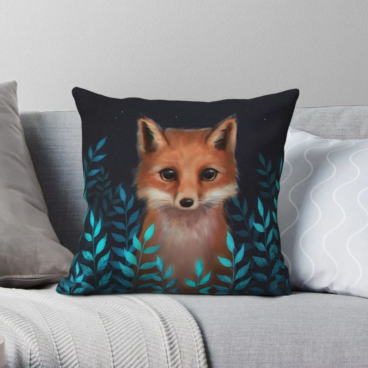 

Adorable Fox In Woods Square Pillowcase Polyester Linen Velvet Pattern Zip Decorative Pillow Case Room Cushion Cover 45x45