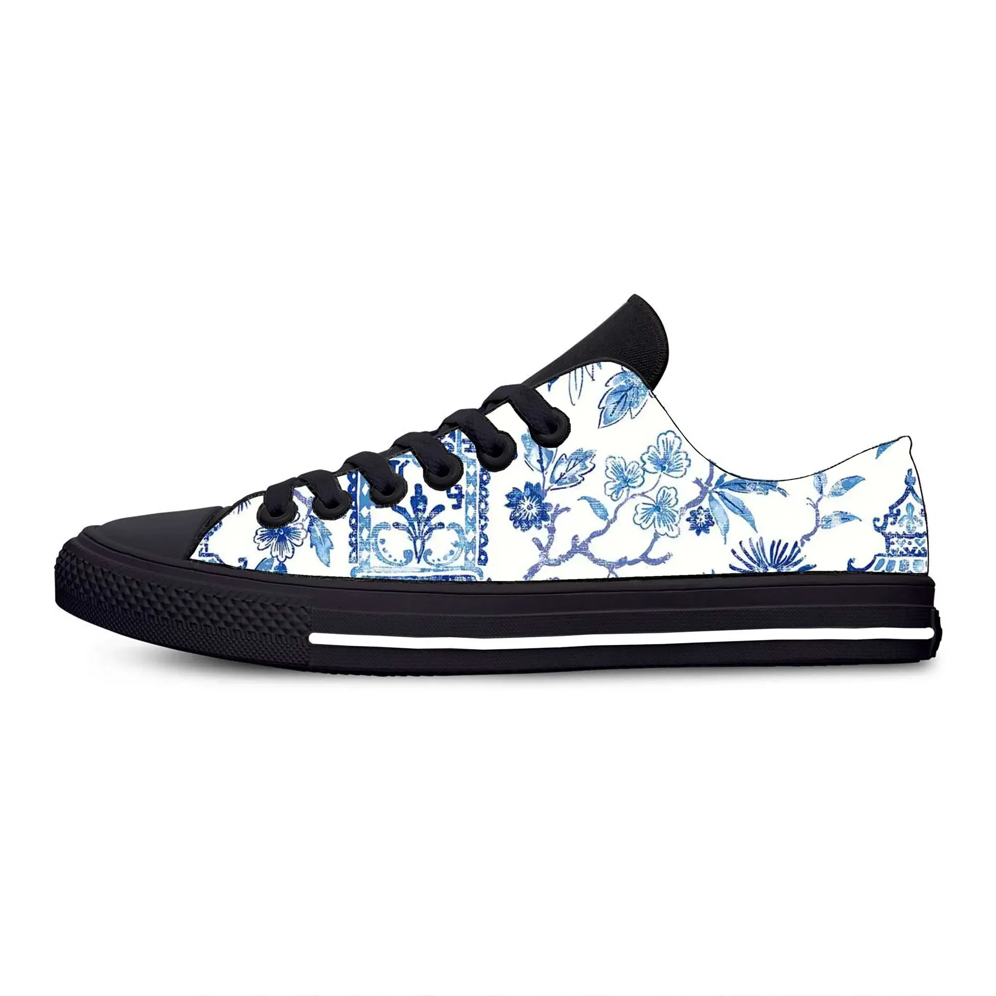 Blue White Willow Pagoda Chinoiserie China Pattern Casual Cloth Shoes Low Top Comfortable Breathable 3D Print Men Women Sneakers