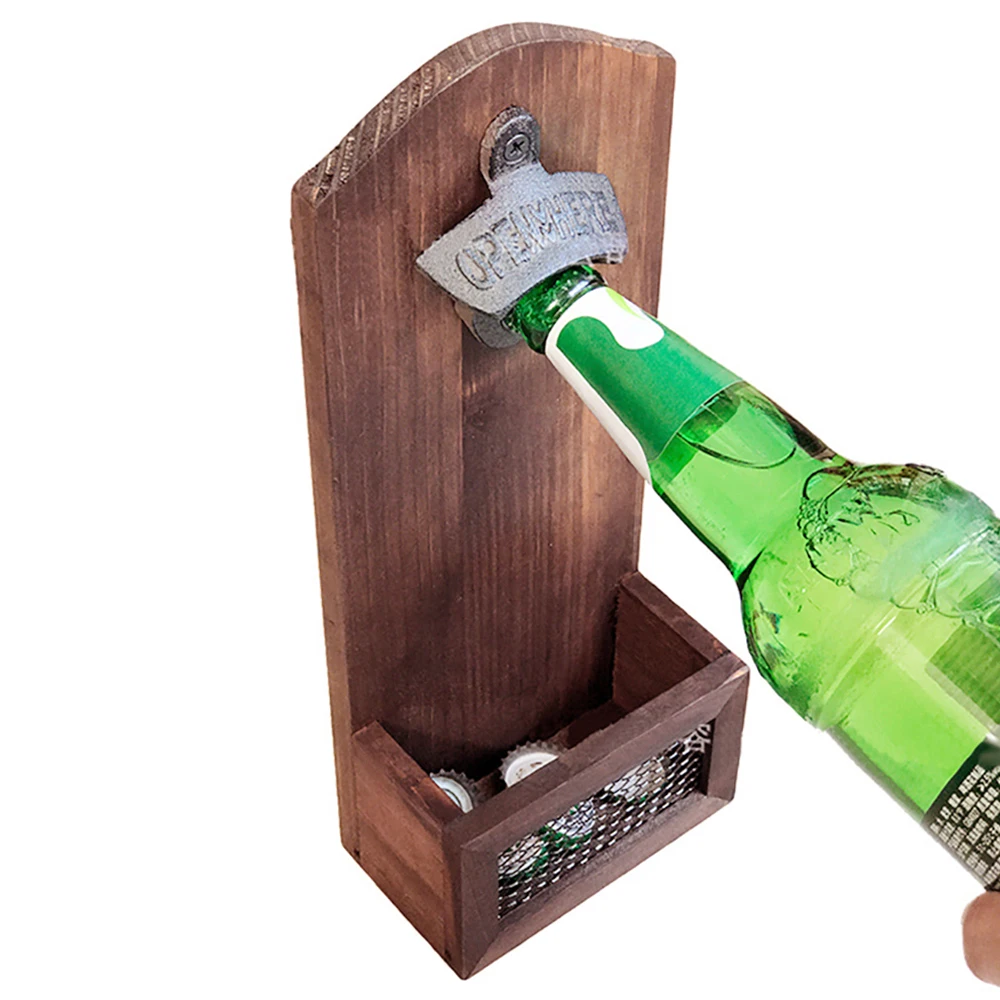 Counter Bottle Opener Wooden Wall Mounted Bottle Opener Creativity Beer Glass Bottle Opener Household Kitchen Bar Tools