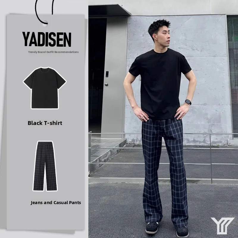 

American Sle Plaid Pants Set Trendy Brand Micro Flared Knife Two Piece Summer OOTD Matching Set Breathable Straight Leg