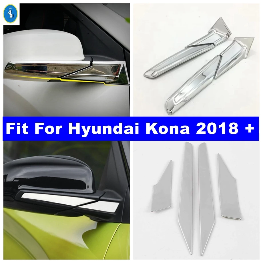 

Car Side Door Rearview Mirror Anti-rub Rubbing Decor Stripes Cover Trim For Hyundai Kona 2018 - 2023 Silver Exterior Accessories