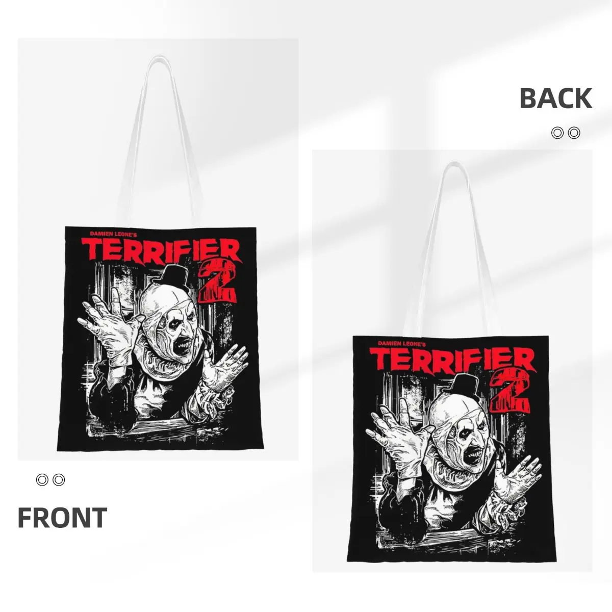 Custom Terrifier Movie Poster++ Groceries Shopping Bag Print Canvas Shopper Shoulder Tote Bags Big Capacity Portable Handbag