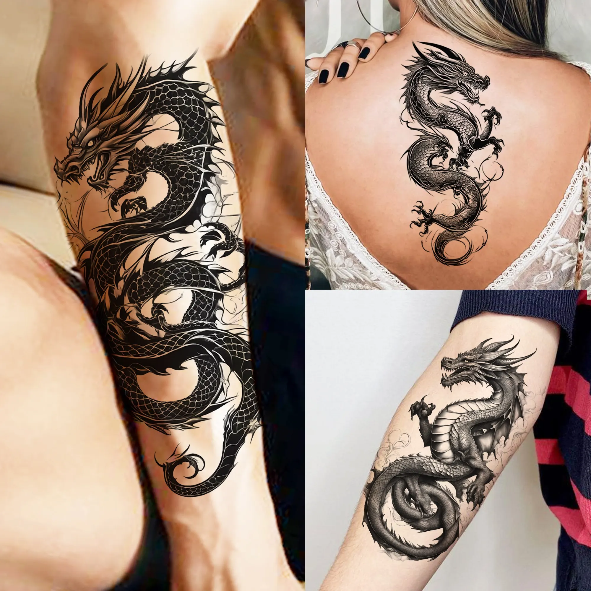 

1 Sheet Ferocious Roaring Dragon Temporary Tattoos For Men Women Waterproof Realistic 3D Fake Tattoos Long Lasting Tatoo Sticker