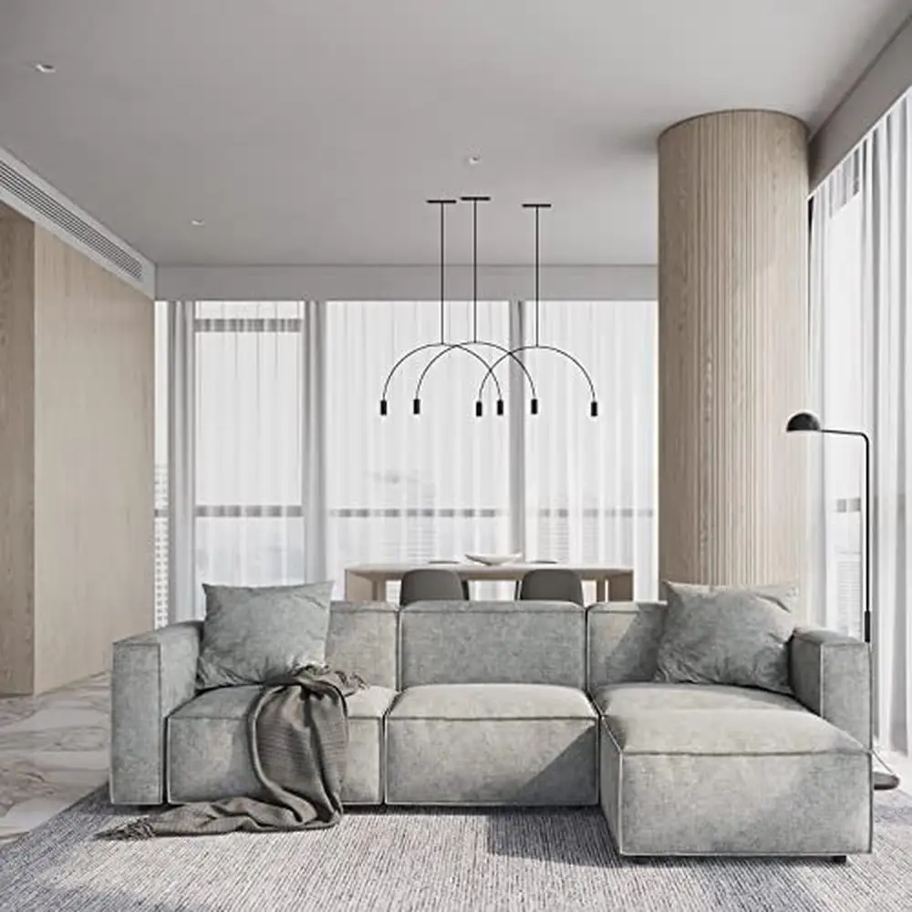 

Luxury Modular Sectional Living Room Sofa Set Modern Minimalist Style Couch with Ottoman and Chaise L-Shape Chenille Grey