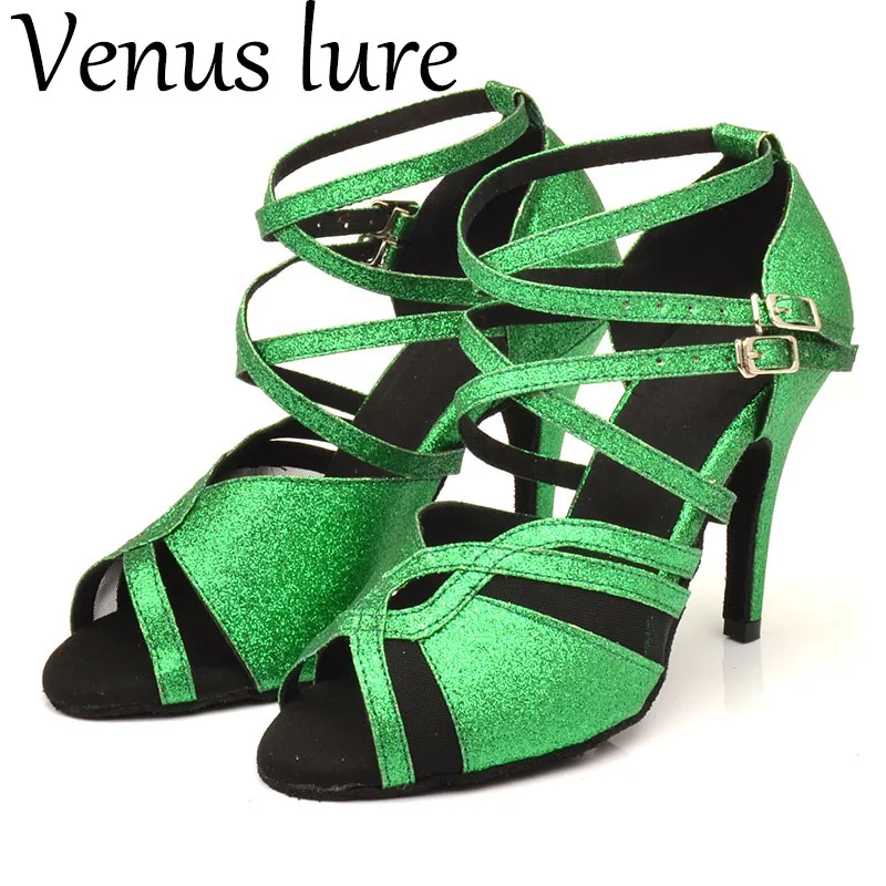 

Venus Lure Glitter Green Latin Dance Sandal for Women High Heel 10CM Dancing Shoes Customized Heel