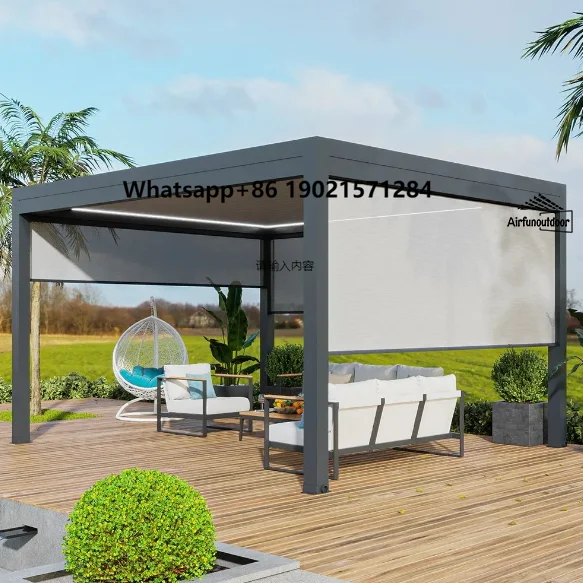 

Eco-Friendly Powder Coated Aluminum Motorized Grey Louvre Roof Pergola LED Style Easy Side Blinds for Garden Decorations