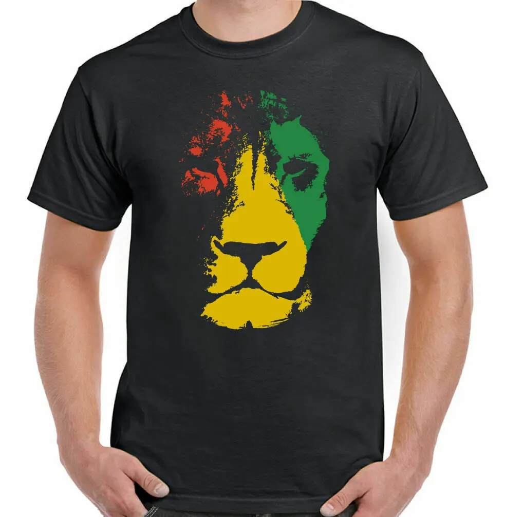 Jamaica Flag Lion Reggae Bob Marley Rastafari Rasta T-Shirt. Summer Cotton O-Neck Short Sleeve Mens T Shirt New S-3XL