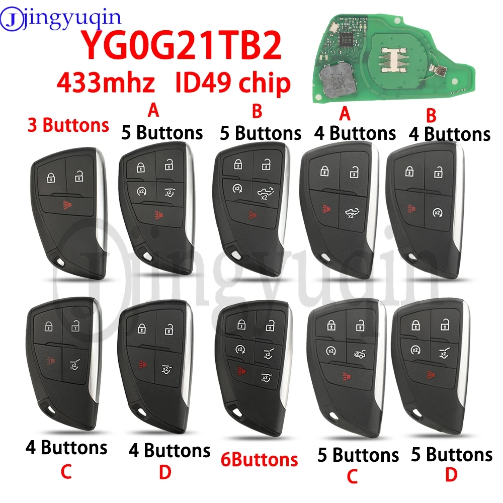 

Jingyuqin YG0G21TB2 433 МГц ID49 удаленный автомобильный ключ для Buick Envision Chevrolet GMC Yukon 2021-2022 Замена входа PN: 13548441
