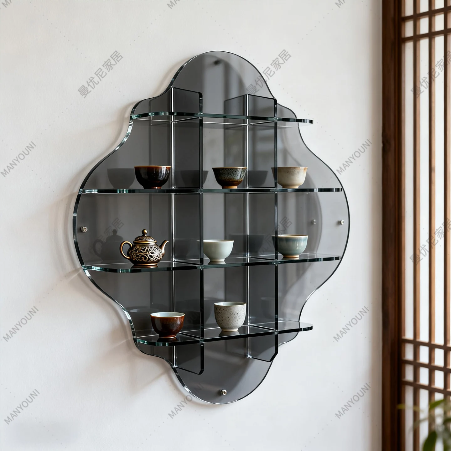 Wall-mounted upper wall teapot display shelf tea set modern multi-treasure pavilion partition
