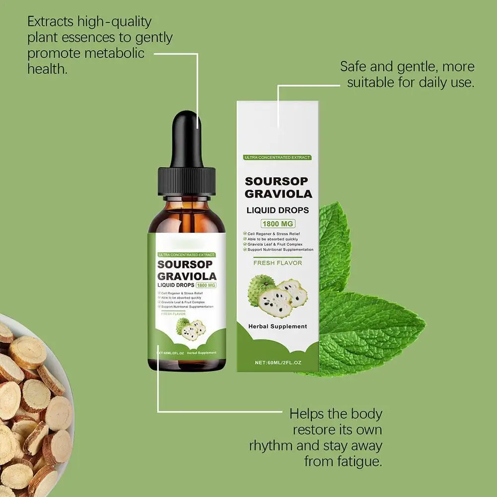 Extracto Puro de Guanábana Orgánica, Gotas Líquidas de Guanábana, Vitamina B y C, Estimula el Apetito, Mejora la Salud Digestiva y Física