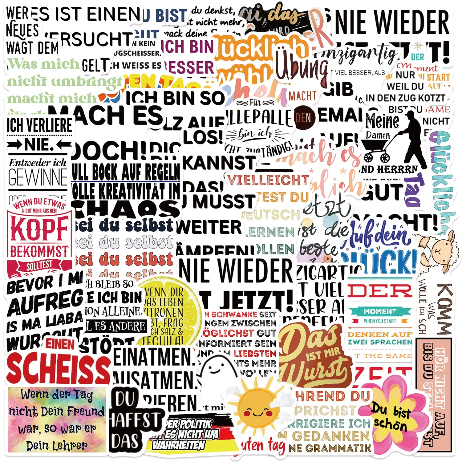 

10/50PCS Cartoon German Inspirational Slogan Introduction Doodle Decoration Waterproof Sticker Kids Toy
