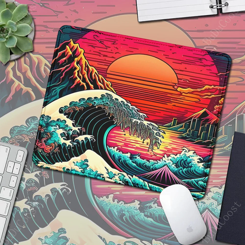 18x22cm Lock Edge Mice Mat Japanese Great Wave Table Pad Small Mouse Pad Rubber Keyboard Rug Laptop Desk Mats Gaming Accessories