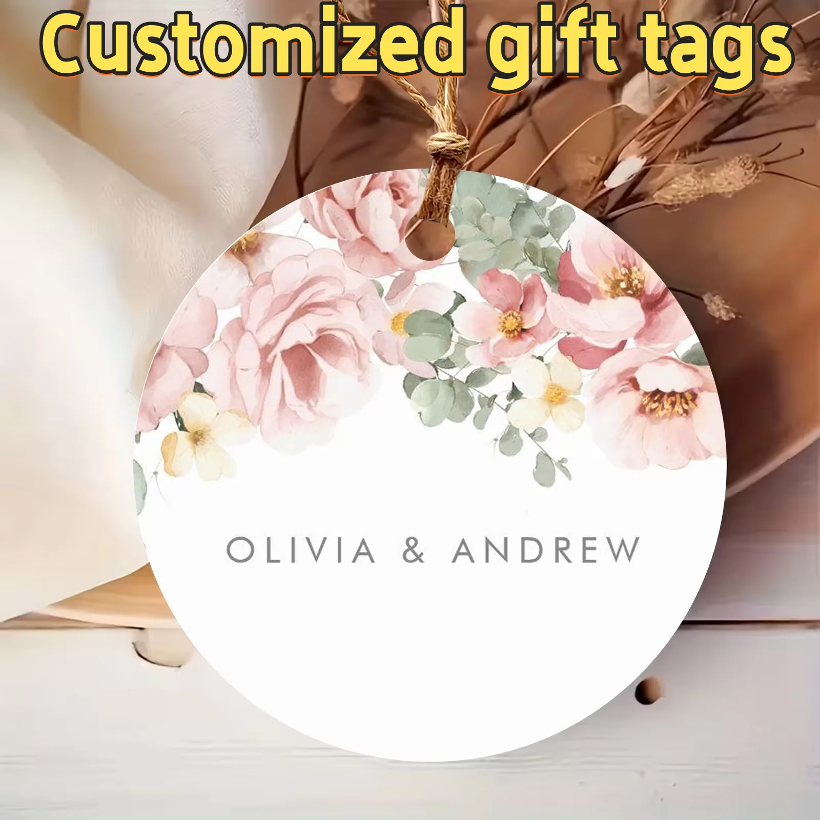 

Personalized round Thank You Tags with Punch Hole for Gift Wrapping Wedding Party Favor text Labels Paper Cards