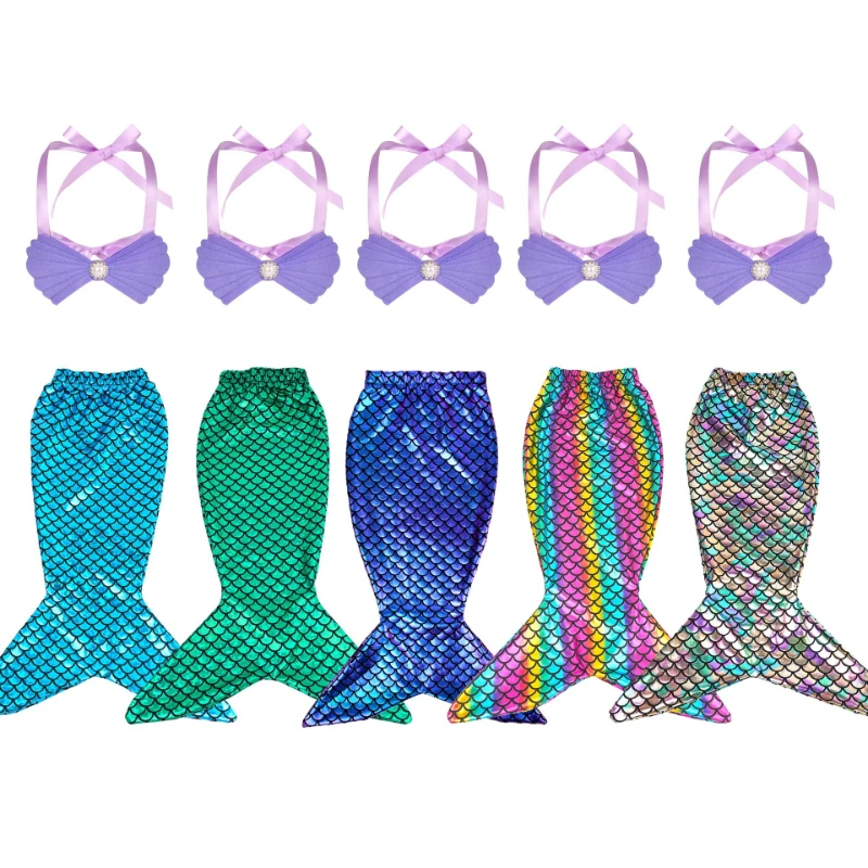 Disfraz de sirena con escamas holográficas de arcoíris, top de perlas suaves, accesorios para fotos de playa, fiesta de cumpleaños, disfraz para sesión de fotos de Halloween
