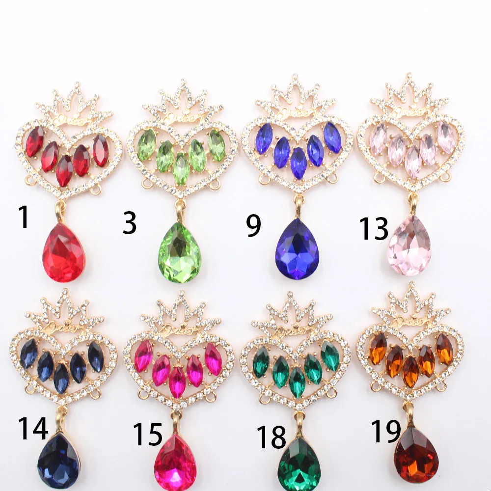 New 2-piece/batch alloy inlaid diamond heart-shaped crown pendant DIY hair accessories, shoes and clothing, semi-finished handma