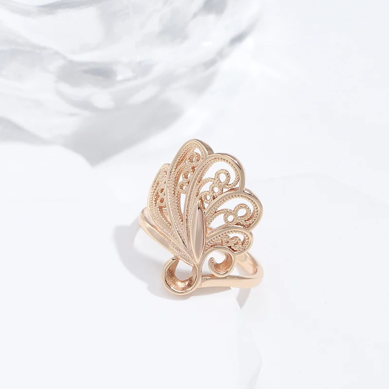 Kinel Hot Fashion Glossy Big Rings for Women 585 Rose Gold Unique Pattern Ethnic Bride Rings Wedding Jewelry Gift 2022 New