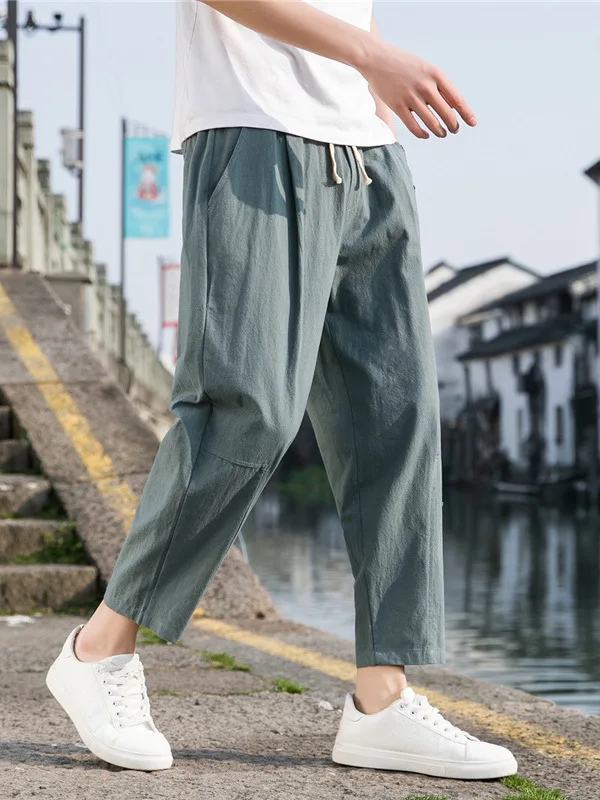 

Облегающие мужские повседневные брюки Харлан, тонкие простые брюки Харлан, молодежные брюки из девяти предметов, свободная талия, весенне-осенняя одежда