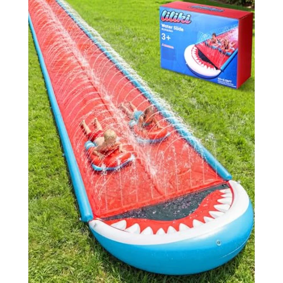 

Уличная водная горка для газона 40×6.56 футов, сверхпрочная, сине-красная, с разбрызгивателем и 2 досками для скольжения, для подростков и взрослых, для игр с водой и горками