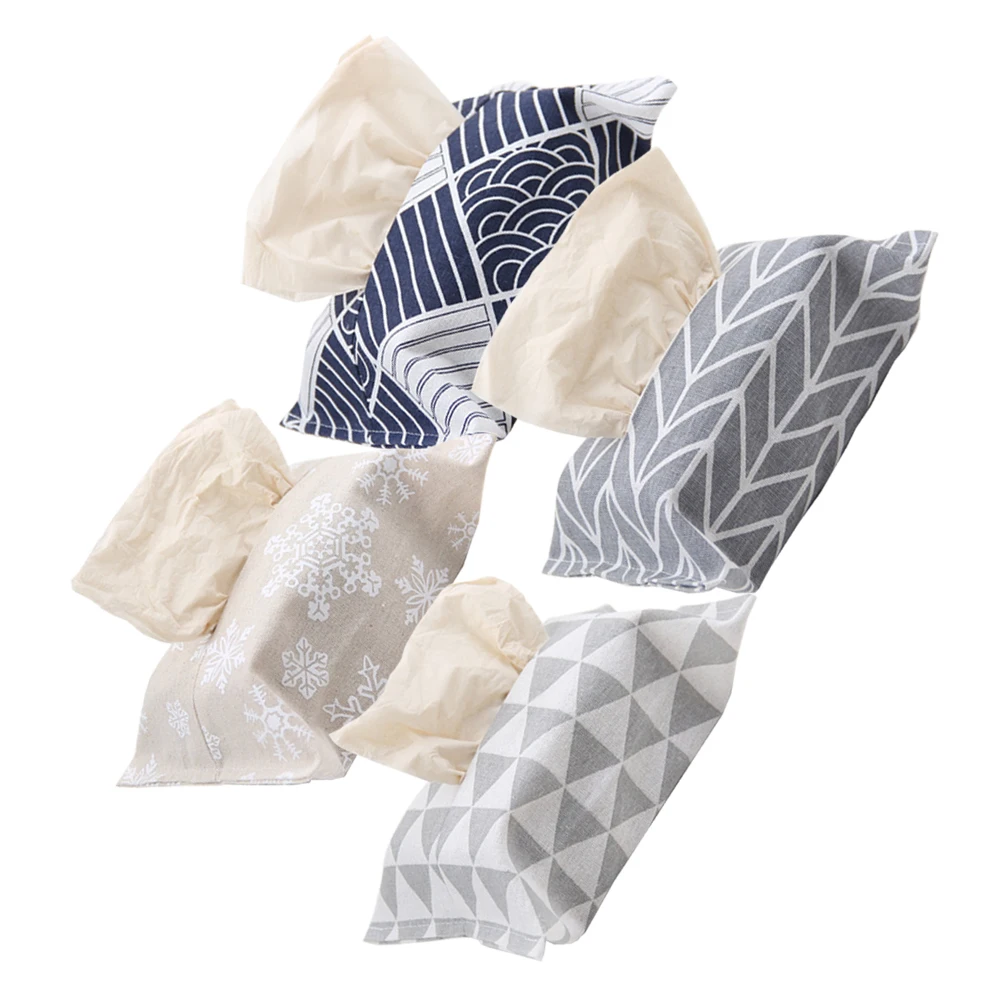 

4 Pcs Cotton and Linen Fabric Tissue Box Cloth Cover Fashion Bathroom ( Pattern) Decorative