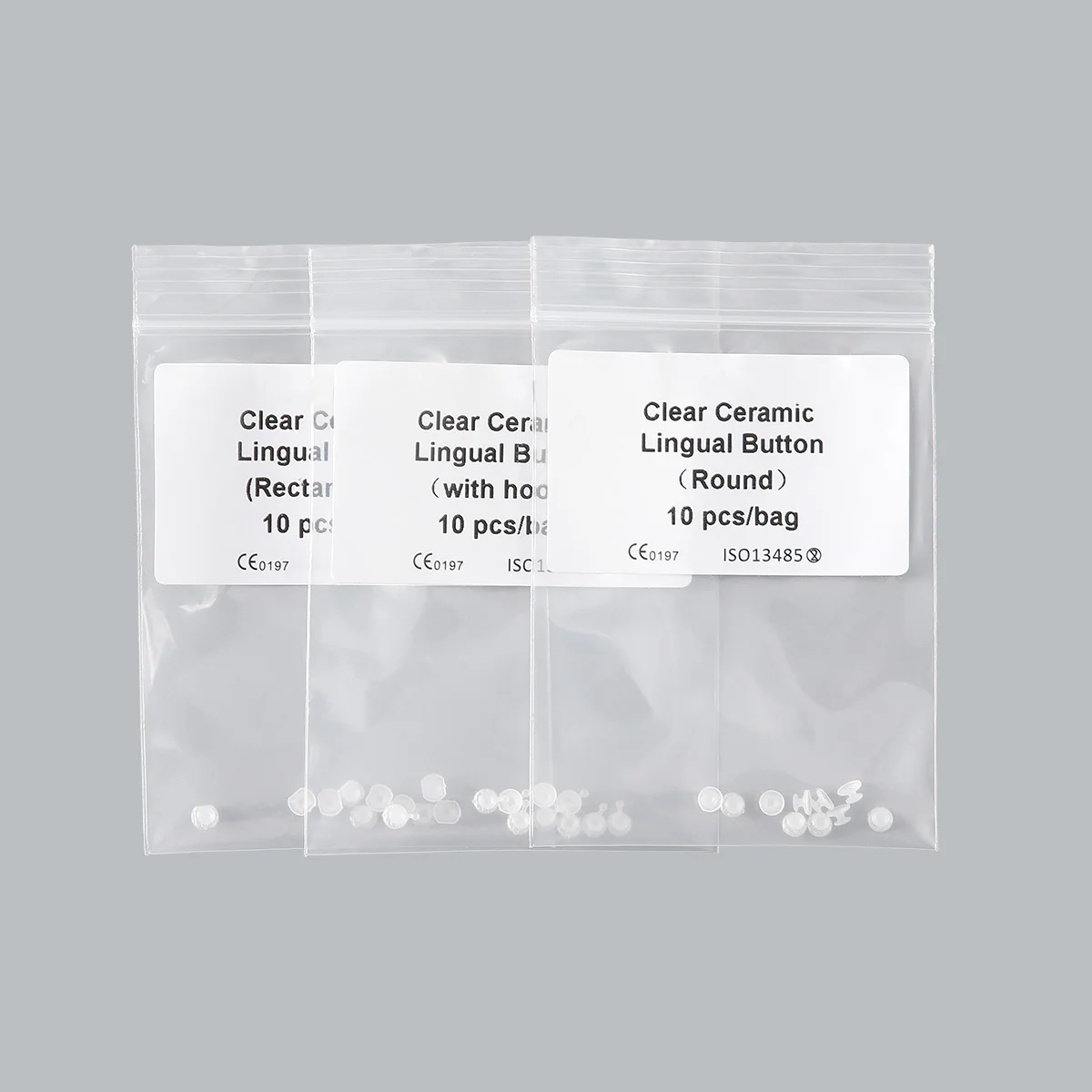 10pcs/ Bag  Dental Orthodontic Composite Clear Ceramic Lingual Buttons for Bondable Round Rectangular Base Ortho Material Lab