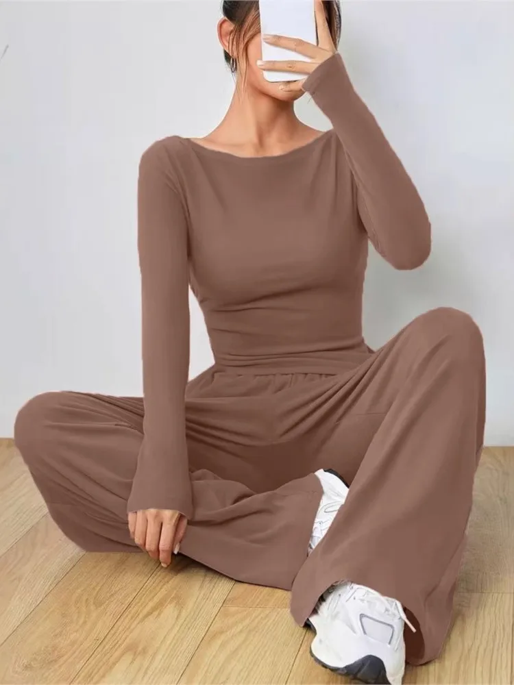 Venta de ropa para mujer, conjunto deportivo de Yoga, conjunto de pantalones de pierna ancha de dos piezas para mujer, traje suave y de chándal, traje irregular de moda