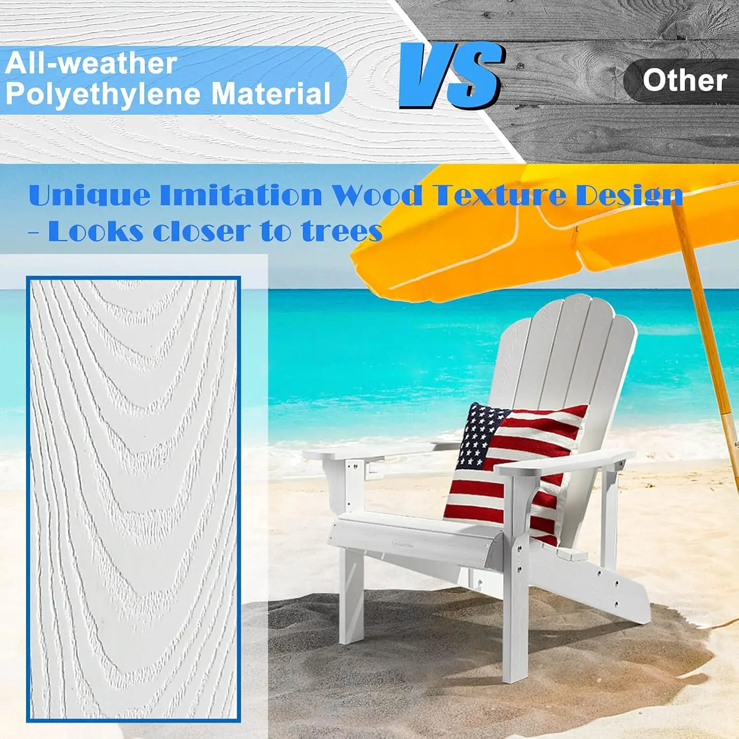 Chair Set of 2 Adirondack Chair Weather Resistant with Cup Holder Imitation Wood Stripes Easy to Assemble