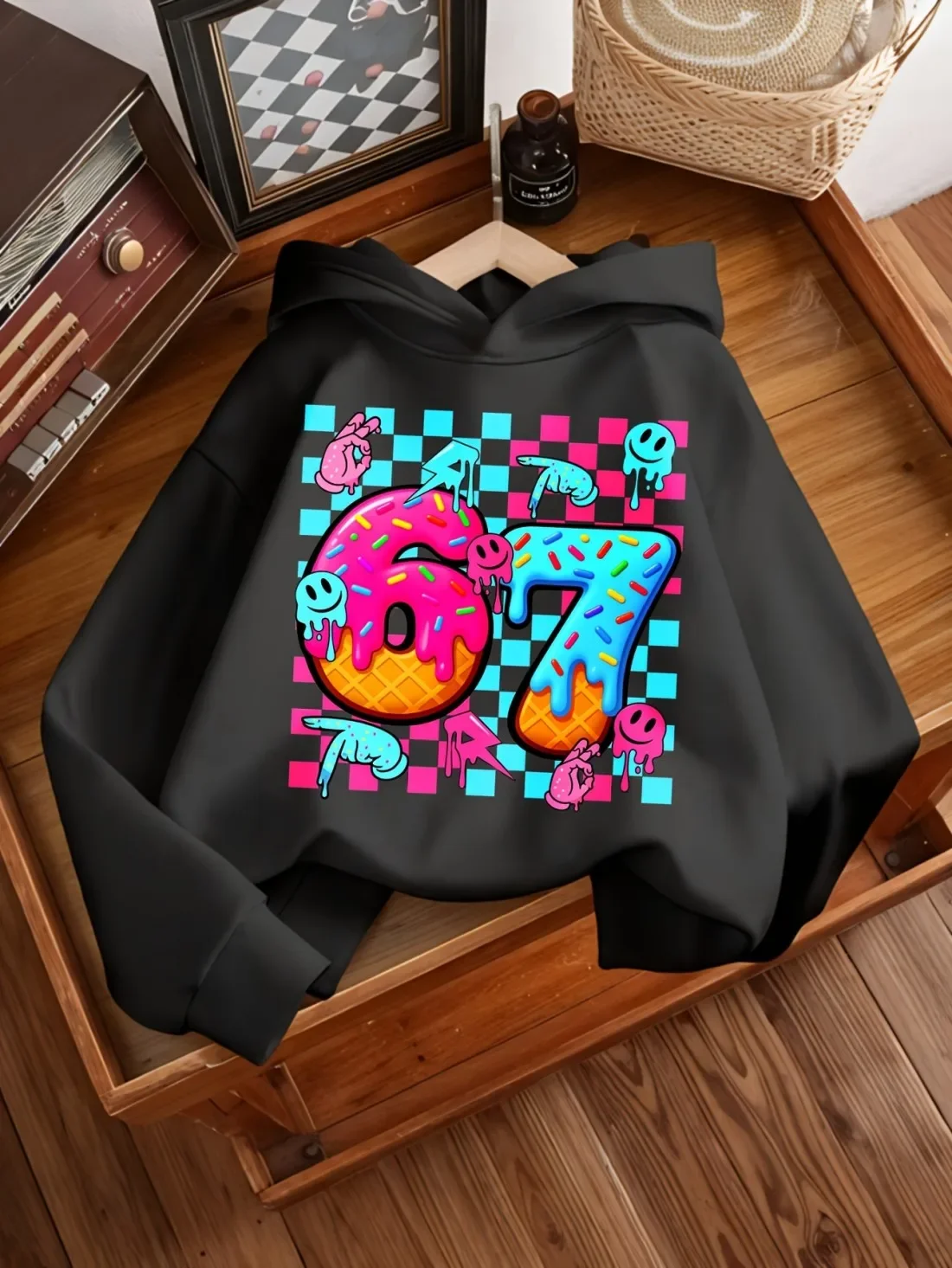Children's Fleece-Lined Hoodie for Autumn/Winter – Warm Casual Pullover with Colorful 