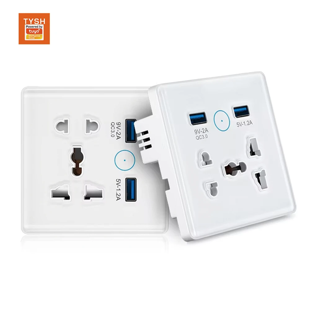 TYSH Smart Wifi Socket Universal Power With USB Smart Home Glass Panel Smart Plug 13A Outlet Tuya App Remote Control