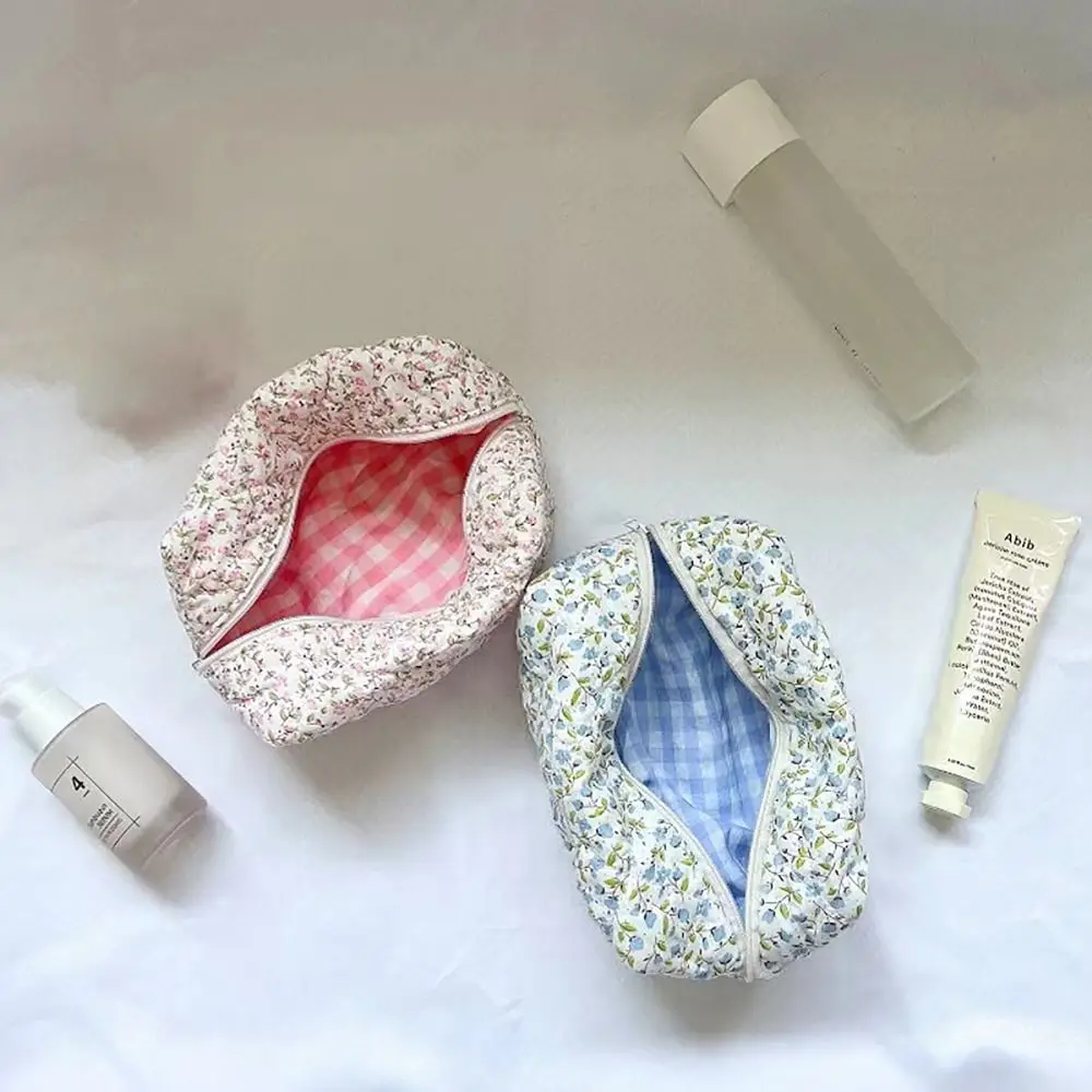 Storage Organizer Floral Puffy Quilted Makeup Bag Flower Printed Makeup Accessory Large Travel Cosmetic Bag Cosmetic Pouch