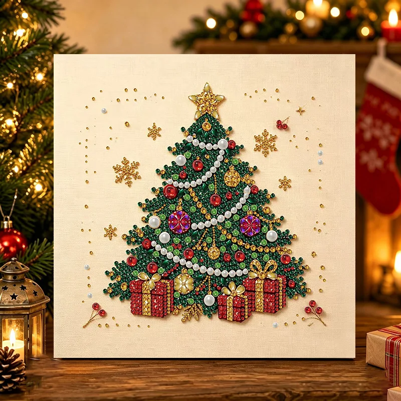 Neues 30cm Weihnachts-Perlen-Diamant-Malerei-Set, gerahmtes DIY-Perlen-Bastelset, Heimdekoration, Wandkunst, Partygeschenk – Detail 4