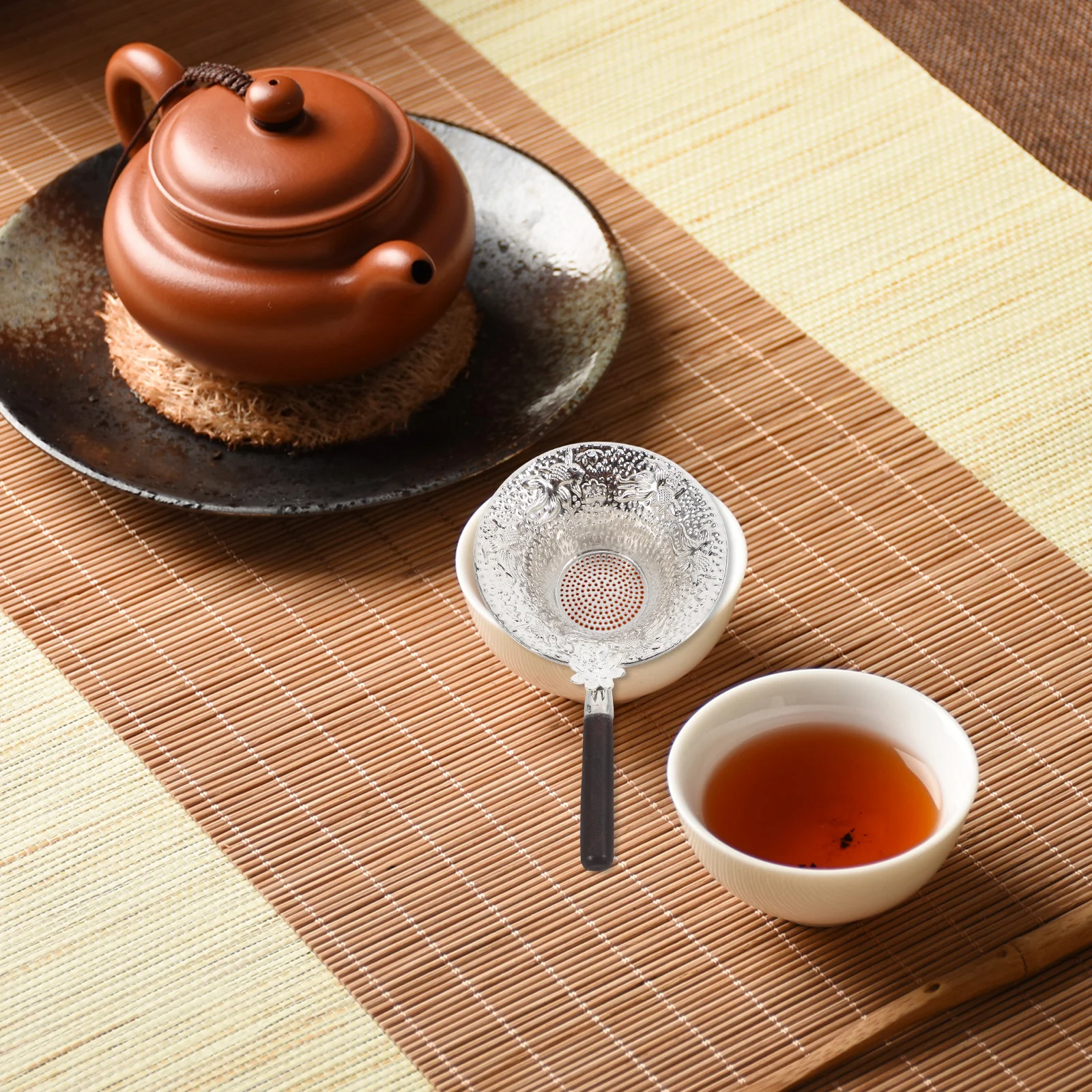 

Tea Strainer With Handle Chinese Style Fine Mesh Loose Leaf Tea Infuser For Pots Cups Brewing Gongfu Accessories Silver