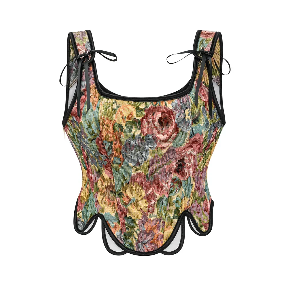 خمر أنيقة مشد تانك القمم المرأة حزام الكتف قابل للتعديل الجانب زيبر بوستير سترة القوطية Korsett الملابس الداخلية كاميس