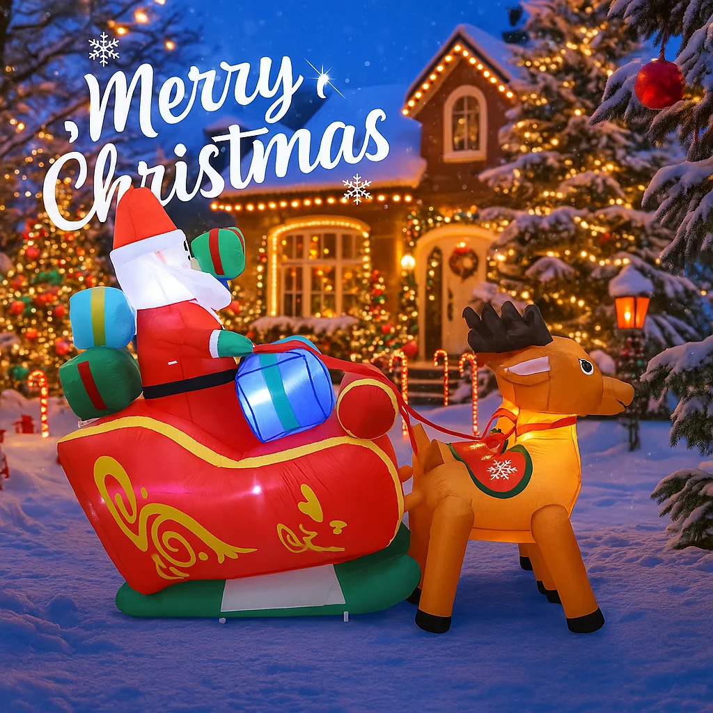 Decoración inflable LED para patio de Navidad de 5,9 pies con Reno, trineo de Papá Noel, suministro de decoración para el hogar, adorno, juguete para regalo, decoración navideña